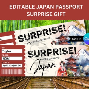 Biglietto viaggio a sorpresa in Giappone modificabile per regalo a sorpresa per il viaggio a sorpresa in Giappone Rivelazione per il regalo a sorpresa per le vacanze a Tokyo Buono viaggio