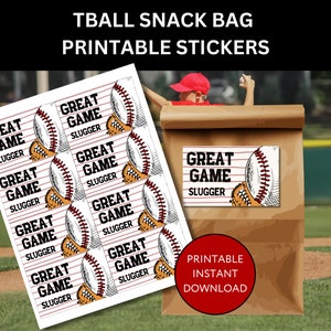 Druckbare Snackbeutel Aufkleber für T-Ball Snack Pflicht Snackbeutel Etikett Little League Snack-Tag Spieltag Leckerli-Tag für Snack-Tags nach dem Spiel