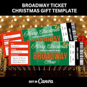 Broadway Ticket for Christmas Gift to Broadway Show Ticket Template for Musical Ticket Surprise Gift Ticket to Theatre Ticket Printable