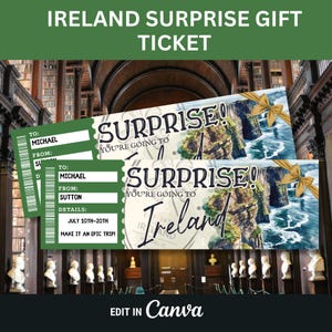 Billet voyage en Irlande : cadeau surprise pour l'Irlande, chèque-vacances pour l'Irlande Modèle modifiable de carte d'embarquement pour l'Irlande