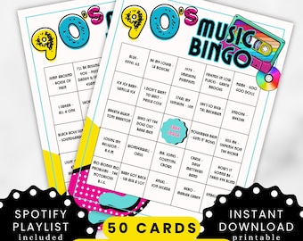 Juego de bingo musical de los 90 para imprimir. Juego de bingo de los 90 para una noche de chicas. Juego imprimible para adultos. Juego de fiesta nostálgico de los 90. Juego retro para bebés de los 90.