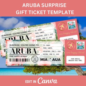 Printable Aruba Surprise Trip Ticket for Surprise Gift to Aruba Trip Reveal for Aruba Vacation Editable Travel Voucher to Aruba
