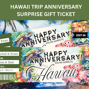 Cadeau d'anniversaire de carte d'embarquement d'Hawaï pour Hawaï Billet d'avion pour Hawaï Billet de voyage pour Hawaï Modèle de billet de voyage surprise anniversaire