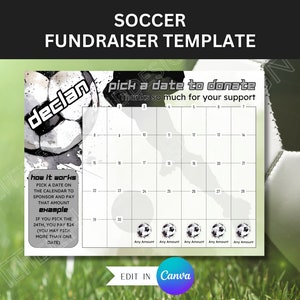 Editable Soccer Calendar Fundraiser for Soccer Pick a Date to Donate Soccer Fundraiser Canva Template for Sports Fundraising