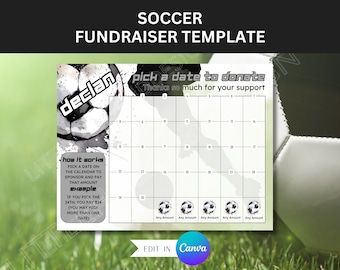 Editable Soccer Calendar Fundraiser for Soccer Pick a Date to Donate Soccer Fundraiser Canva Template for Sports Fundraising