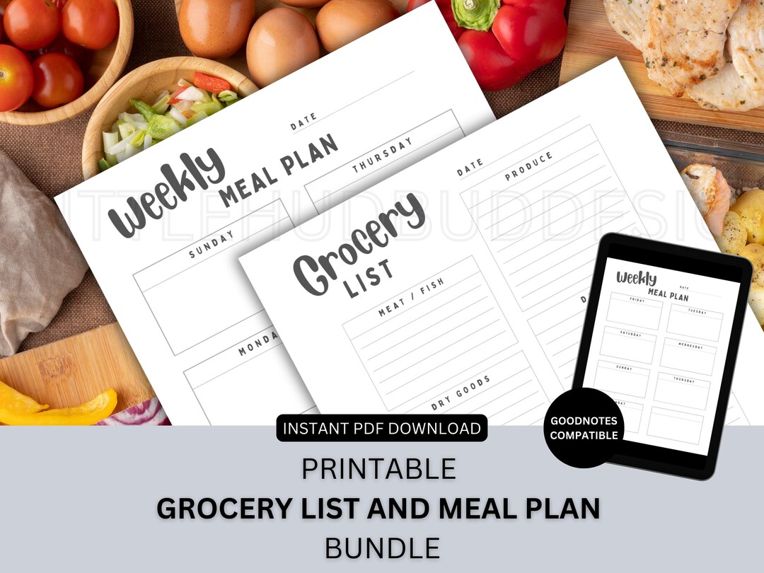 Grocery List and Weekly Meal Planner Printable Template for Weekly Menu ...