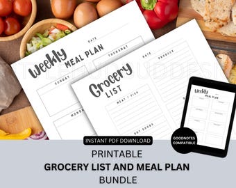 Grocery List and Weekly Meal Planner Printable Template for Weekly Menu Planner Track Nutrition Meal Prep Blank Shopping List Printable