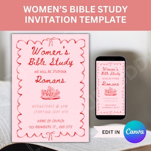 Women&#39;s Bible Study Invitation Template for Women&#39;s Fellowship Group Canva Template for Bible Study Church Announcement Template