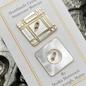 Antique Mother of Pearl Shell Buttons Set of 2 Carved MOP Square Diamond Button Variety 13/16” 21mm