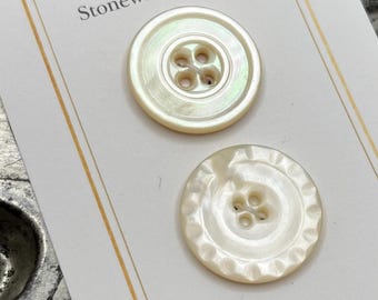 Antique Mother of Pearl Shell Buttons Set of 2 Carved MOP Button Variety 11/16” 16mm