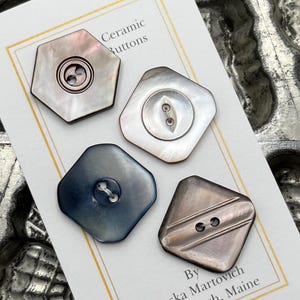 Antique Mother of Pearl Shell Buttons Set of 4 Carved Smoky MOP Focal Button Variety 3/4” 18mm