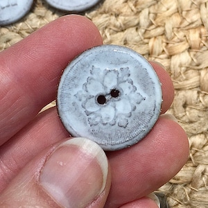 White Snowflake Ceramic Button 1” Handmade Ceramic Button
