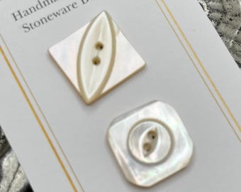 Antique Mother of Pearl Shell Buttons Set of 2 Carved MOP Square Diamond Button Variety 5/8” 15mm