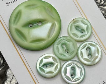 Antique Mother of Pearl Shell Button Set of 6 Mother Daughters Carved MOP Buttons 15/16” 24mm , 7/16” 10mm
