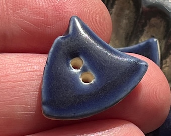 Blue Sailboat Button Nautical Handmade Stoneware Sewing Button 7/8” x 3/4"