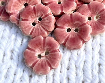 Ceramic Tiny Pink Flower Button 11/16” Handmade 17mm