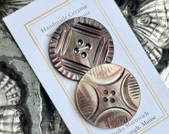 Antique Mother of Pearl Shell Button Set of 2 Smoky Rainbow MOP Buttons 1 3/16” 30mm Vintage Coat Buttons