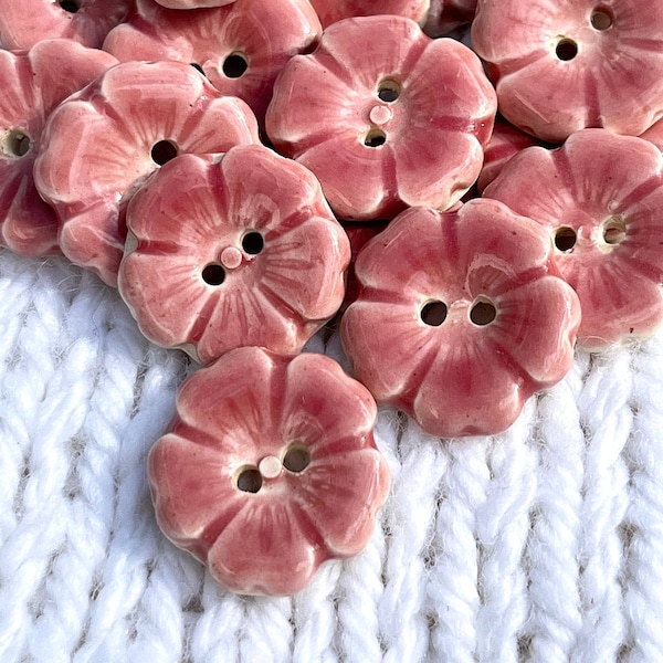 Ceramic Tiny Pink Flower Button 11/16” Handmade 17mm