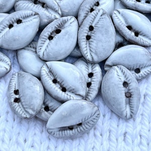 Cowrie Shell Button Handmade Ceramic 7/8” x 5/8” 22mm x 16mm