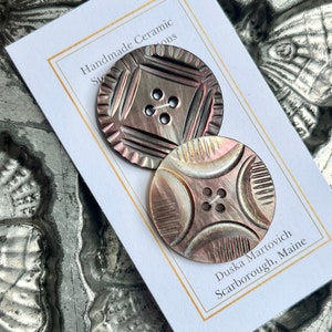 Antique Mother of Pearl Shell Button Set of 2 Smoky Rainbow MOP Buttons 1 3/16” 30mm Vintage Coat Buttons