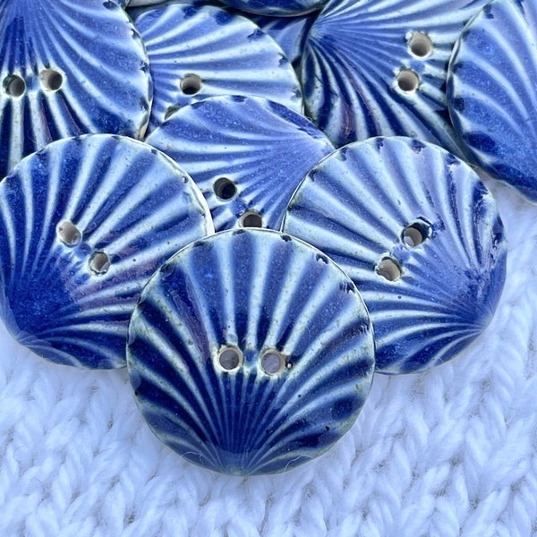 Blue Sea Shell Button 7/8” Handmade Ceramic Seashell Button