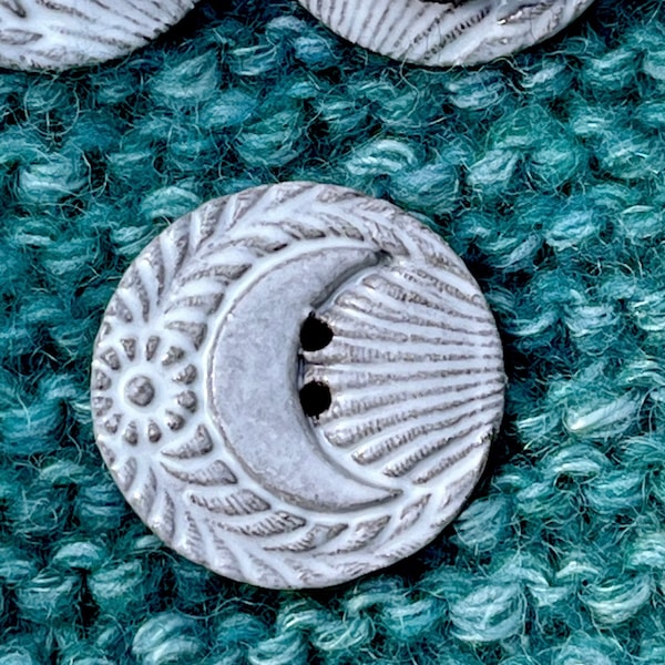 White Moon Button Handmade Ceramic 1” Handmade Clay Button