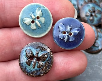 Butterfly Button Handmade Ceramic 3/4"
