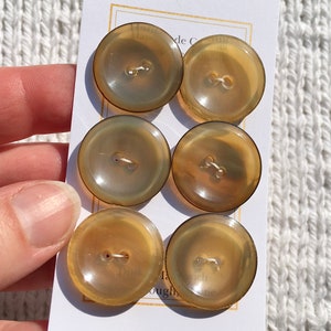 Luminous Antique Horn Buttons Light Tan Sage Green 7/8” 22mm Button Set of 6 Unusual Color