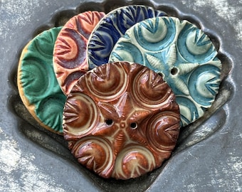 Tulip Star Button Handmade Ceramic 1 5/16”