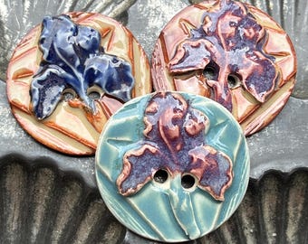 Iris Button Handmade Ceramic 1 11/16”