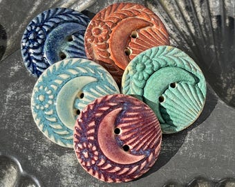Crescent Moon Button 1” Handmade Ceramic
