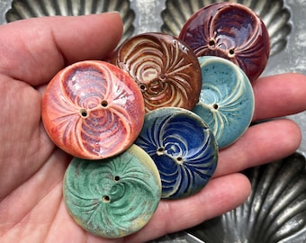 Handmade Ceramic Button 1 7/16” Art Deco Handmade Focal Button