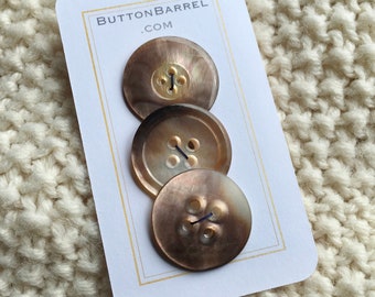 Antique MOP Buttons, Mother of Pearl Shell Button, Set of 3 Bronzy Rainbow, Wabi-Sabi Buttons, 1” Buttons