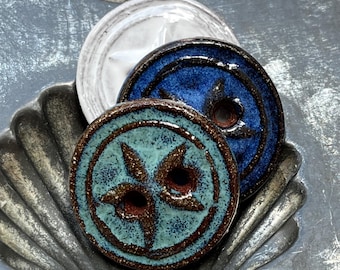 Terracotta Big Star Handmade Ceramic Button 1 7/16”