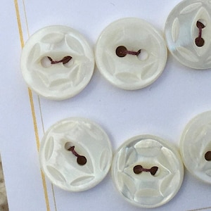 Tiny Carved MOP Buttons, Antique Small Button, Set of 9, Mother of Pearl Buttons, Shell Buttons 1/2” 13mm