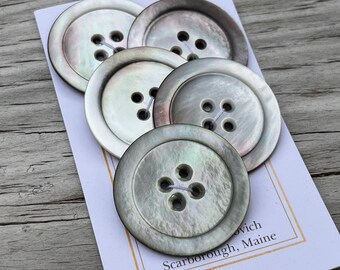 Antique Carved Smoky Rainbow MOP Buttons 1 3/8" Mother of Pearl Buttons Set of 5 Shell Coat Buttons 35mm