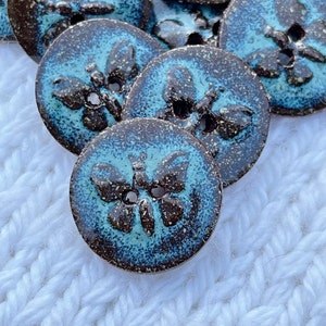 Turquoise Ceramic Butterfly Button 3/4” Handmade Ceramic Button