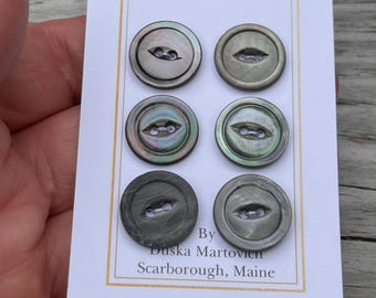 Antique MOP Button Set of 6 Smoky Rainbow Mother of Pearl Buttons 9/16” 14mm