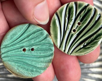 Plant Life Button Handmade Ceramic 1 5/16”