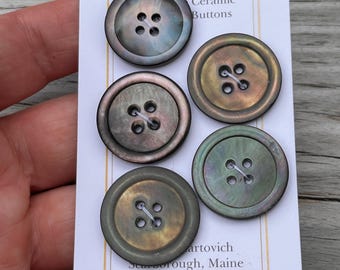 Antique Carved Smoky Rainbow MOP Buttons 13/16" Mother of Pearl Buttons Set of 5 Shell Coat Buttons 21mm