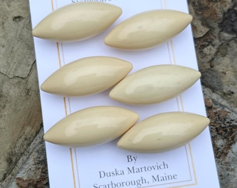 Antique Cream Galalith Torpedo Toggle Buttons Art Deco Era 1 1/8" 29mm 6 Button Set Casein Plastic