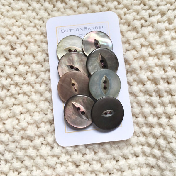 Boutons antiques de vadrouille, boutons de nacre, ensemble de 8, boutons gris d'oeil d'oiseau