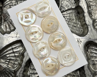 Antique Carved MOP Buttons, Mother of Pearl  Button, Iridescent Shell 8 Button Set, 11/16” Thick Buttons