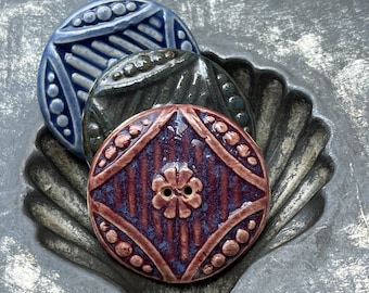 Wall Flower Button Handmade Ceramic 1 1/2”
