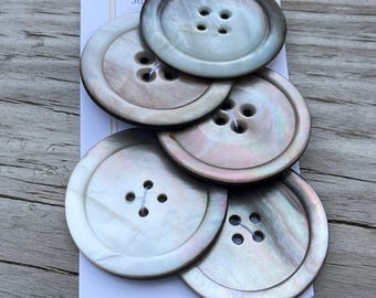 Antique Carved Smoky Rainbow MOP Buttons 1 3/8" Mother of Pearl Buttons Set of 5 Shell Coat Buttons 35mm