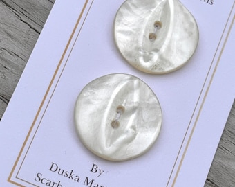Antique Mother of Pearl Shell Buttons Set of 2 Carved MOP Button Variety 13/16” 21mm