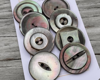 Antique Mother of Pearl Rainbow Shell Button Set of 8 Carved MOP Buttons 13/16” 21mm