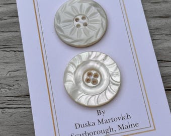 Antique Mother of Pearl Shell Buttons Set of 2 Carved MOP Button Variety 13/16” 21mm