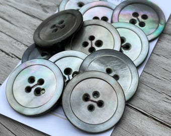 Antique MOP Button Set of 11 Smoky Rainbow Mother of Pearl Buttons 15/16” 24mm