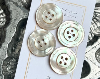 Carved Abalone Shell Buttons, Antique Concho MOP Buttons set of 4 Mother of Pearl Shell 13/16” 20mm